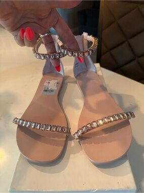 Jeweled Blush Pink Ankle-Strap Sandals